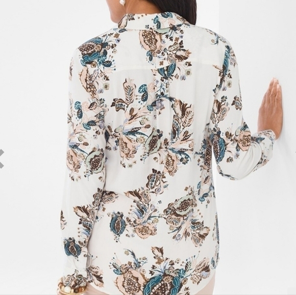 Silky Soft Botanical Lace-Up Tunic Top Floral Lagenlook Coastal Career Medium - Picture 2 of 14